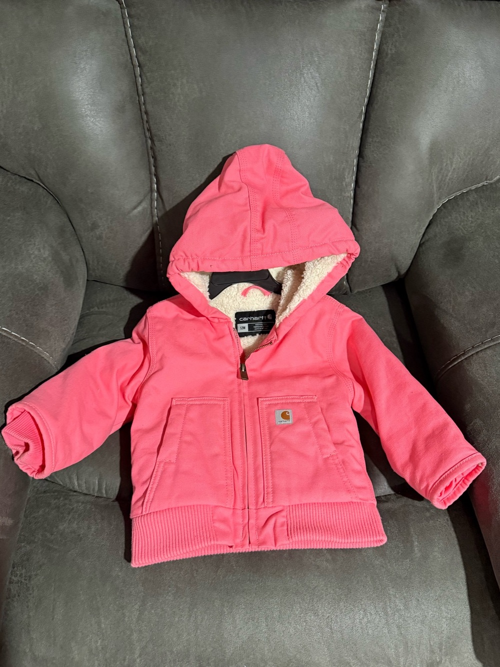 Carhartt Toddler Hooded Puffer Jacket in Bright Pink